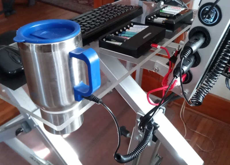 PedalPC desktop with heated beverage cup