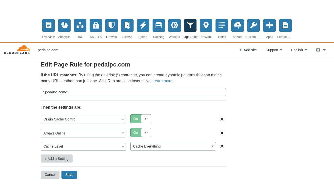 screenshot showing how to create page rule on Cloudflare