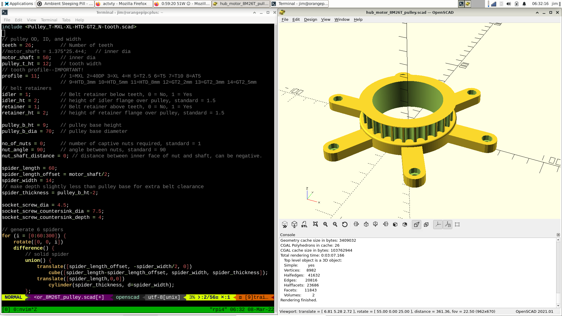 screenshot of a terminal window and OpenSCAD