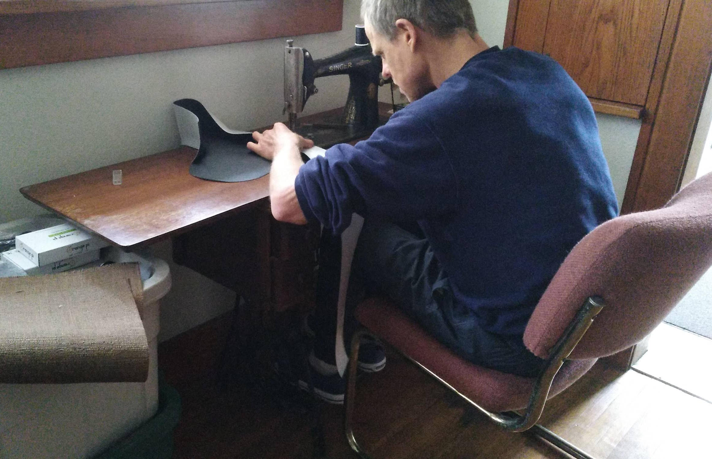 me sewing a seat cushion on my treadle sewing machine